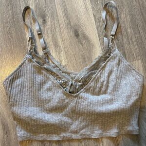 Aerie Gray Lace Trim Crop Top